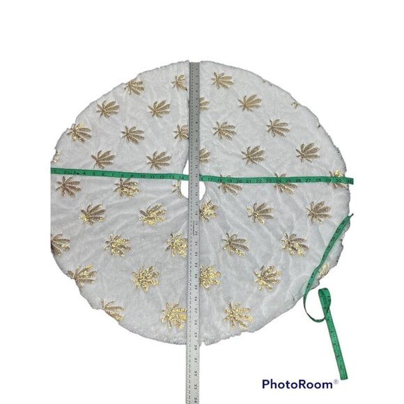 Christmas Tree Skirt White Soft Thick Golden Maple Leaf Decoration 30"/30" (sk13 - Picture 4 of 6